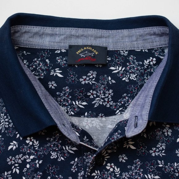 PAUL & SHARK Yachting Cotton Polo Shirt Blue with Floral Design, 2XL, Big & Tall - Picture 4 of 8
